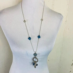 Silver tone &‎ blue accent long necklace